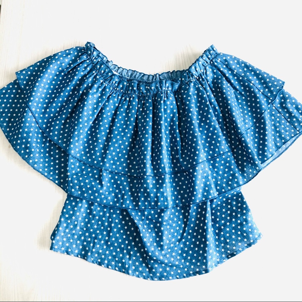 NWT Lucca Blue and white stars off the shoulder crop top Size Medium